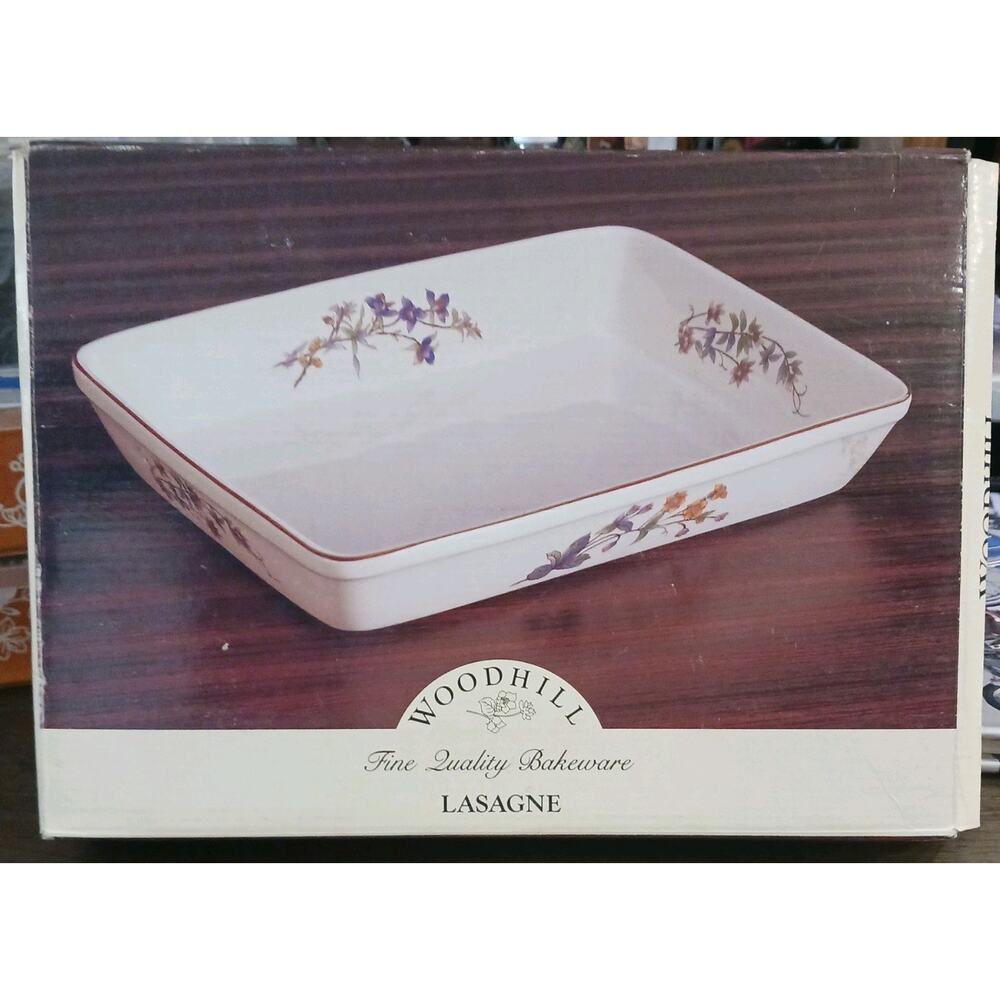 Woodhill Fine Bakeware Ceramic Lasagna Casserole Baking Dish 12" x 9" Floral